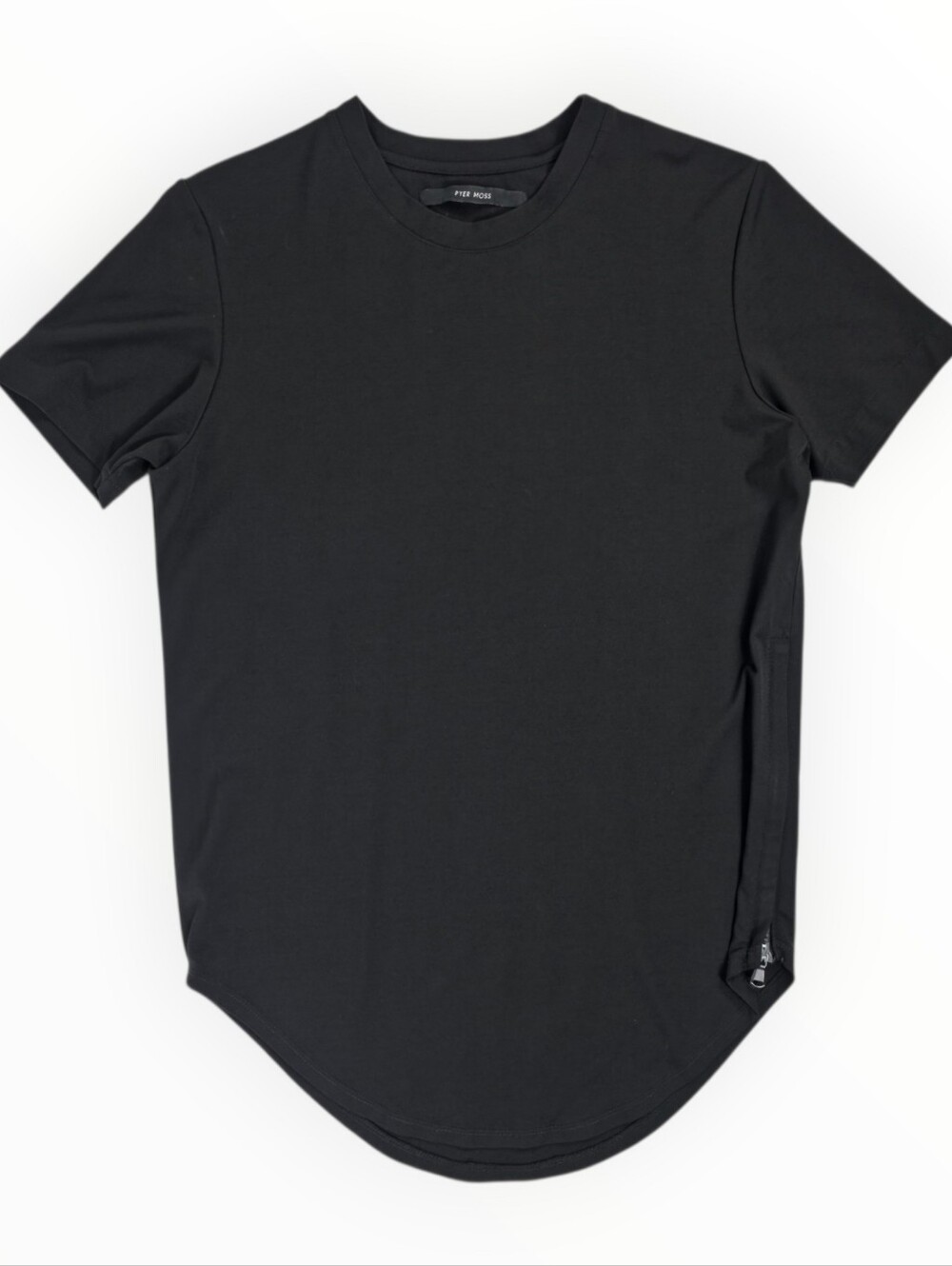Pyer Moss Ryan T-Shirt Black Side Zip Elongated Crewneck Men's L